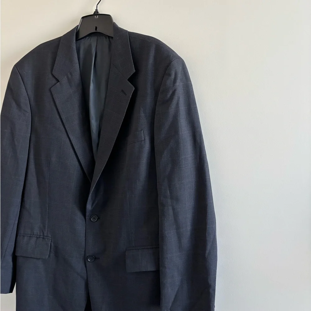 VTG Chaps Ralph Lauren Blazer Sport Coat Navy Blue Wool Plaid Mens 44T Old Money